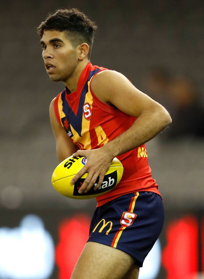 AFL 2016 U18 Championship - SA v Vic C MELBOURNE, AUSTRALIA - JUNE 24: Tyson Stengle of South Australia in action during the Under 18 Championship match between South Australia and Vic Country at Etihad Stadium on June 24, 2016 in Melbourne, Australia. (Photo by Adam Trafford/AFL Media)